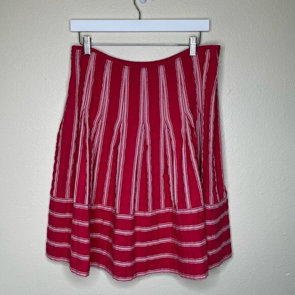 Talbots Hot Pink White Embroidered Pleated A Line Flare Side Zip Skirt Women 10 - Picture 6 of 12